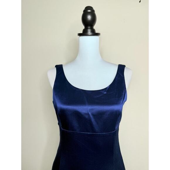 Armani Collezioni Italy VTG Blue Wool Sleeveless Sheath Midi Dress Sz 4 Sm Satin - Picture 8 of 9